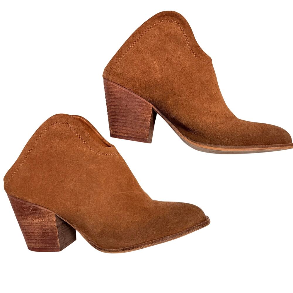 Chinese Laundry Kelso Suede Booties Size 9 Tan Brown Backless Mule Block Heel